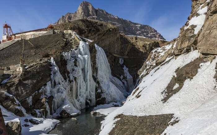 A view of frozen waterfall in Spiti