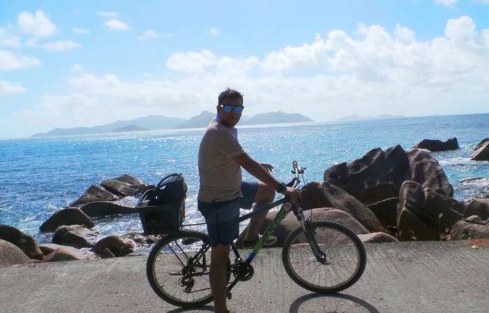 Traveler at La Digue Island, Seychelles