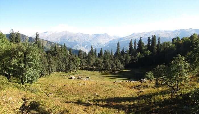 A campsite view en route Lama Dugh Trek on a sunny day 