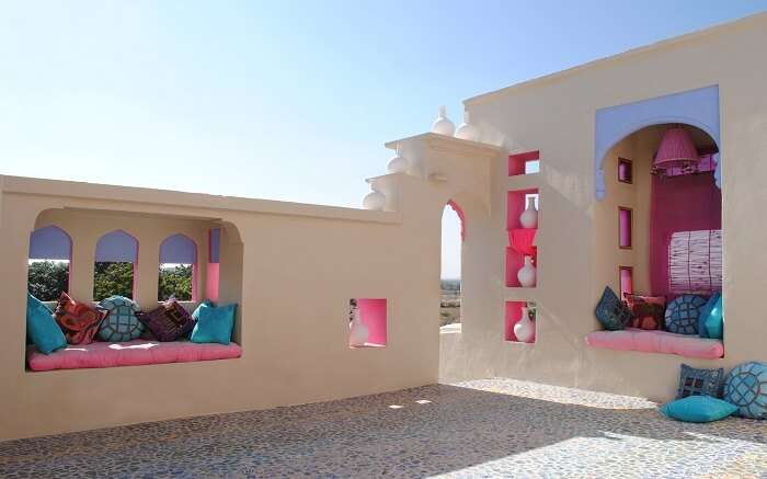 Colorful terrace of Lakshman Sagar Resort 