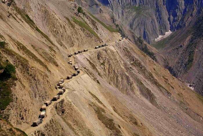 Highest Motorable Road In The World with trucks moving on them