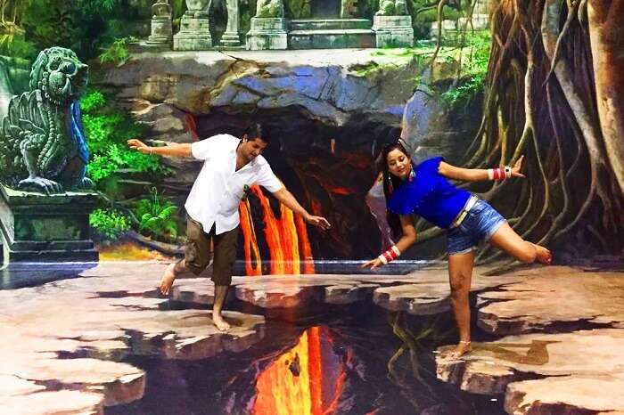 pankaj honeymoon trip to bali: posing at the 3d art museum in bali