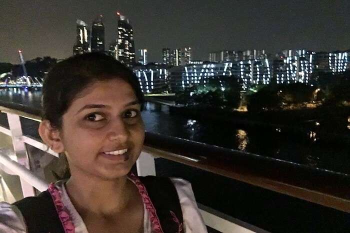 saurabhi singapore family trip: saurabhi's sister posing in cruise at night