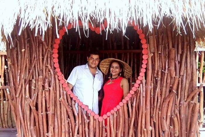 pankaj honeymoon trip to bali: posing in a heart sign