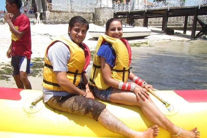 pankaj honeymoon trip to bali: posing on a jetski