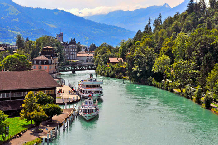 A top view of a lake in Interlaken