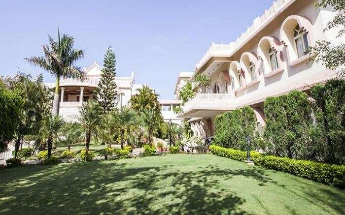 Lawn area of The Palanpur Palace in Mount Abu 