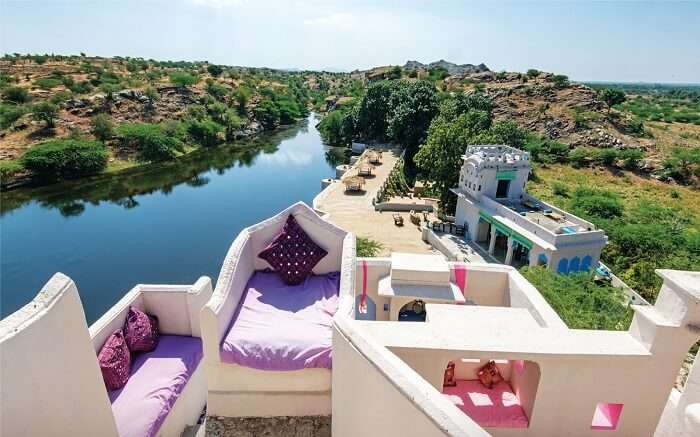 Sitting area of Lakshman Sagar Resort 