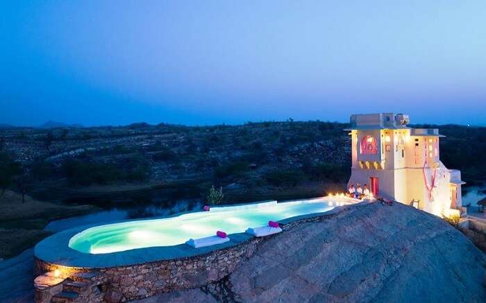 View of Lakshman Sagar Resort in evening 