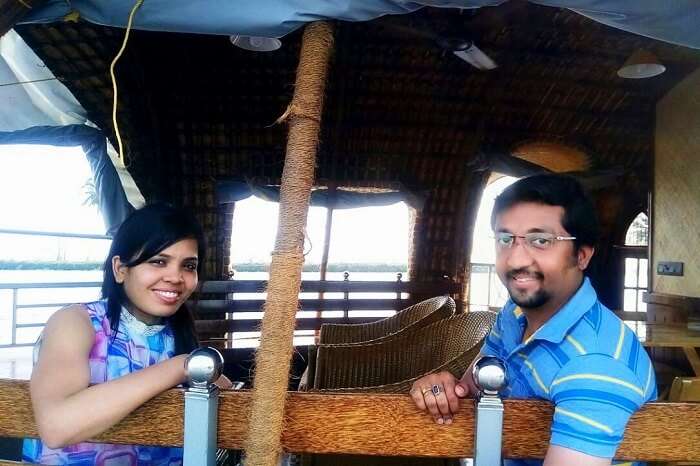 Couple on a houseboat in Alleppey