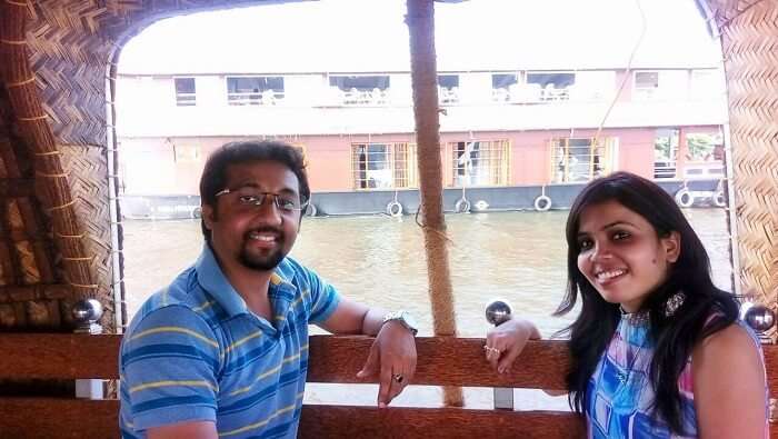 Couple enjoying on a houseboat