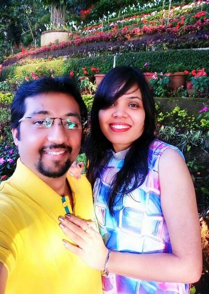 Couple at hidden garden in Munnar