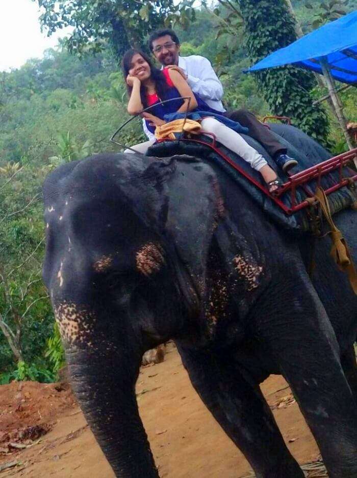 Couple enjoying an Elephant ride