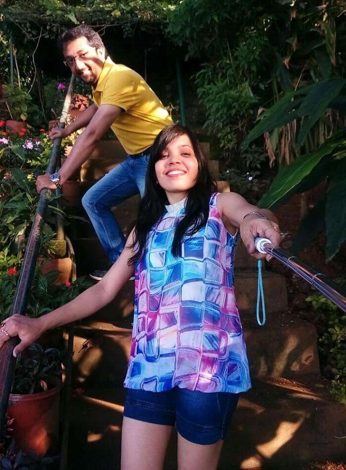 Couple at hidden garden in Munnar