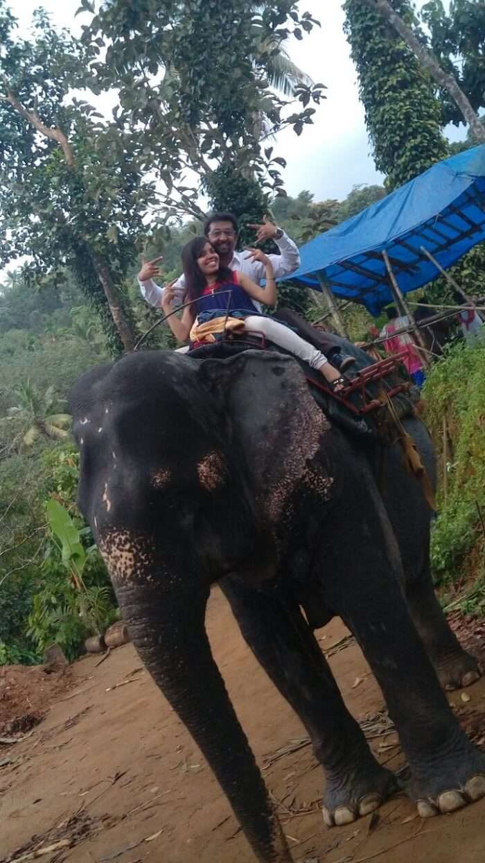 Couple enjoying an Elephant ride