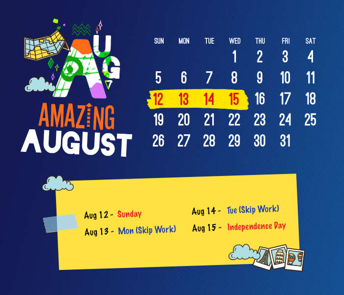long weekend calendar 2018: August