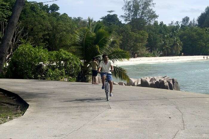 Keshav exploring Praslin on a cycle