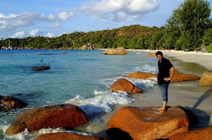 Keshav poses for a photo in Praslin