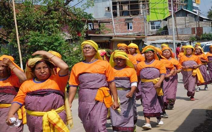 Manipuri people wearing traditional dress on an occasion s