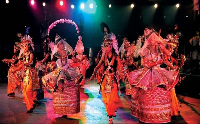 Manipuri women dressed in traditional dresses 