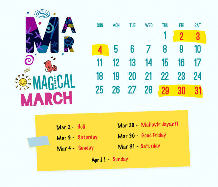 long weekend calendar 2018: March