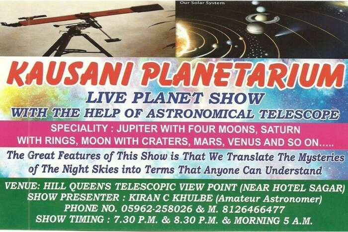 Information board showing time table of Kausani Planetarium