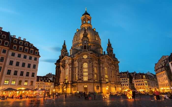 beautiful church well lit at night 