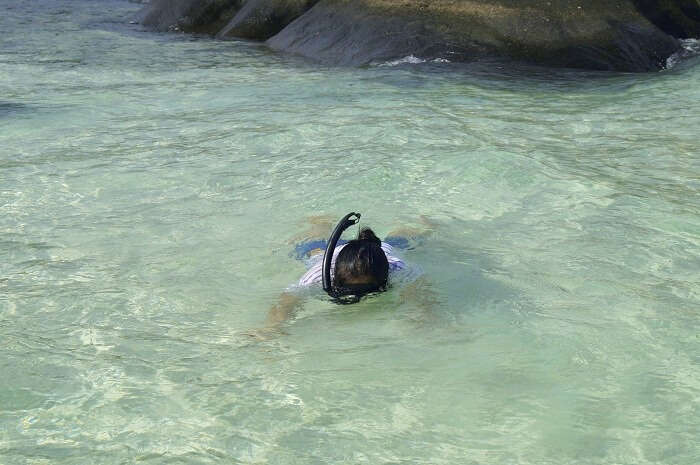 Keshavs wife doing Snorkeling in Seychelles 