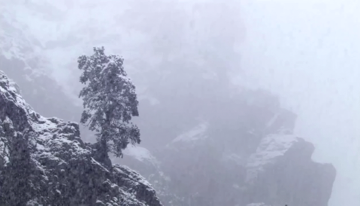 Snow covered mountains in Kasol in winter