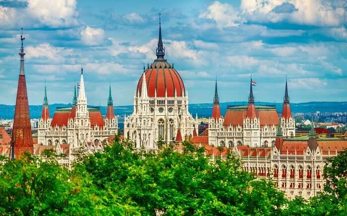 the beautiful parliament building with red tops
