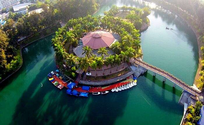See the aerial View of mirasol lake resort, one of the best places to visit in Daman