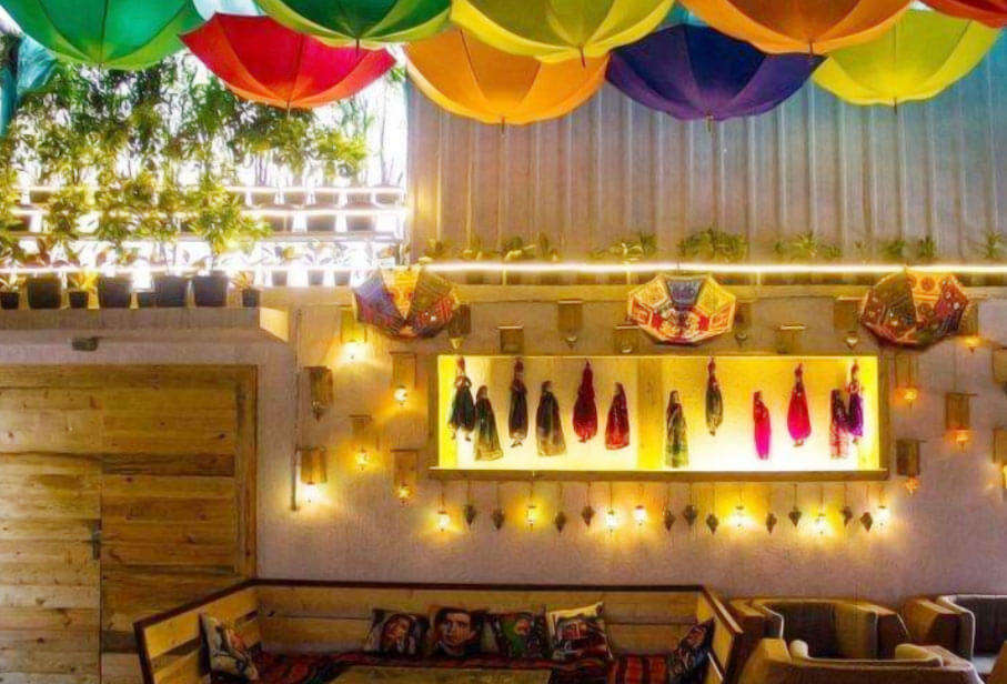colourful decor of Mudpipe Cafe in Bangalore