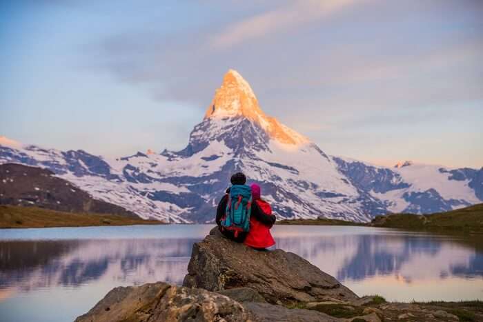 Couple In Swiss Alps, Switzerland