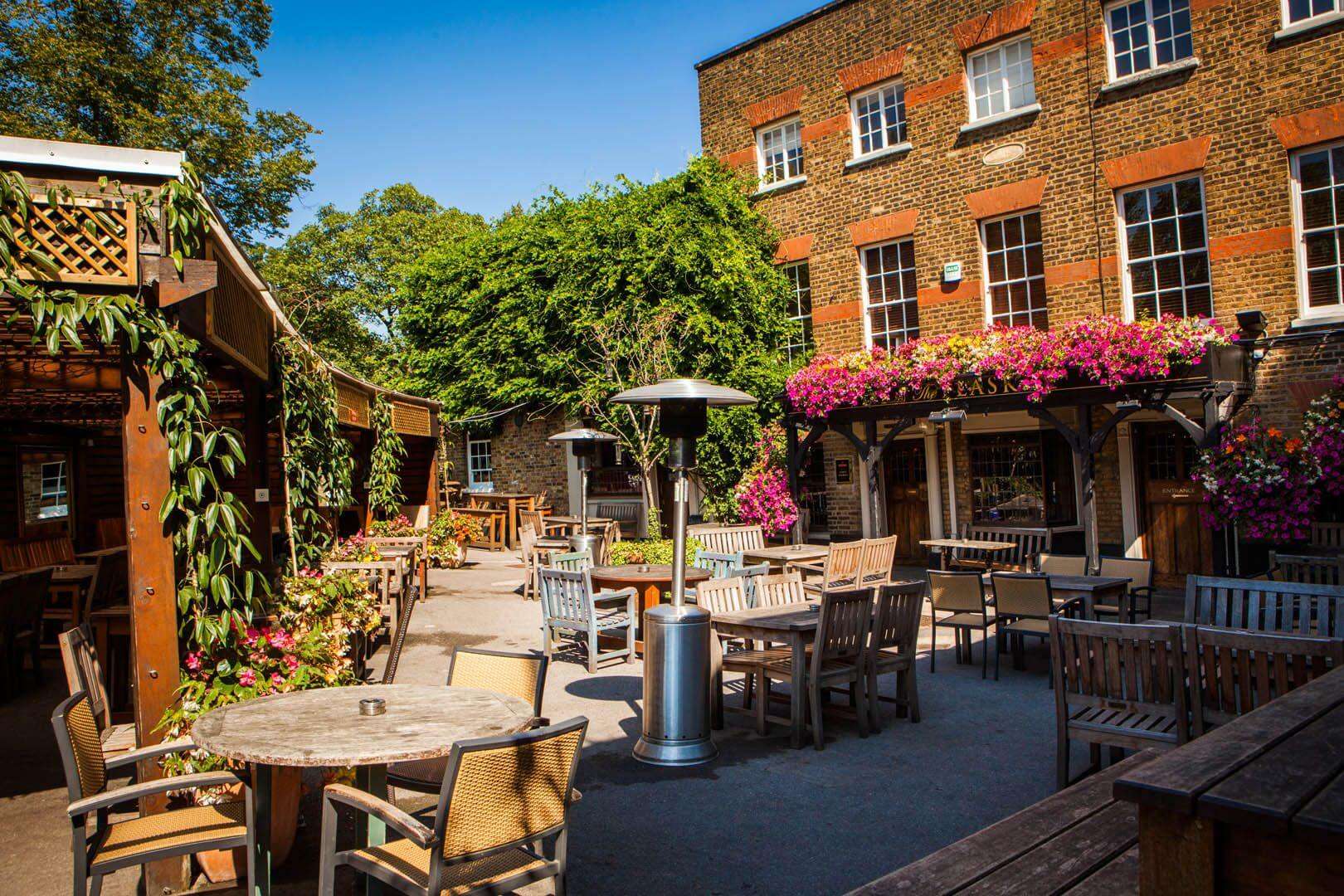 chairs and tables in an outdoor cafe