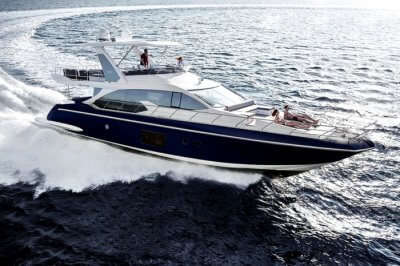 A view of luxury yacht Norma cruising in the ocean