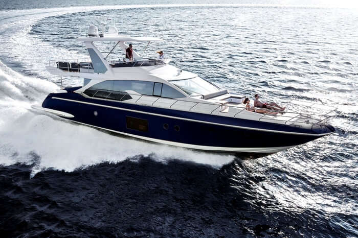 A view of luxury yacht Norma cruising in the ocean