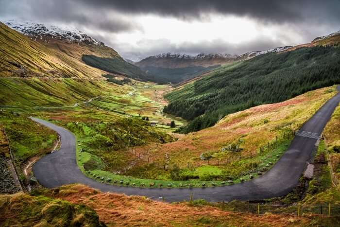 Winding road in Scotland