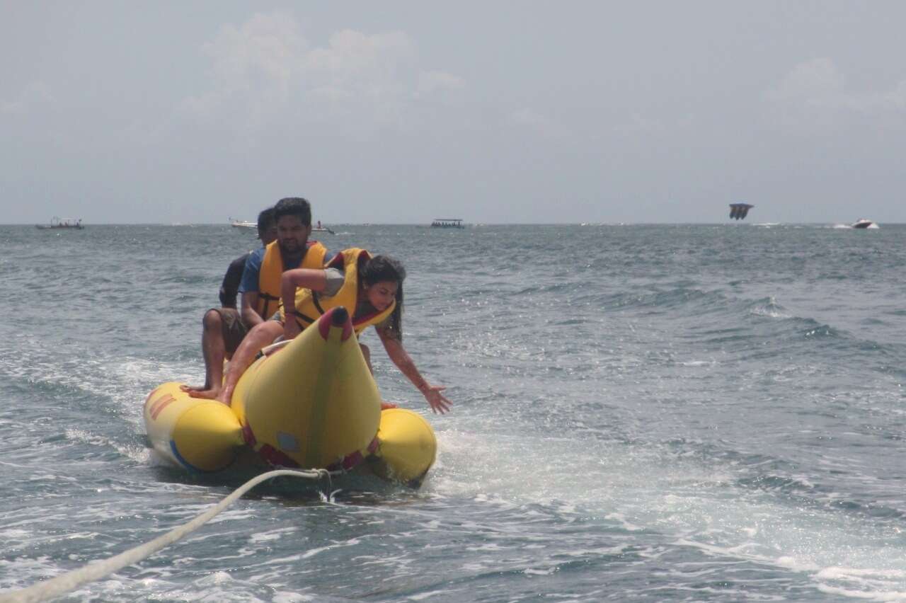 tushar honeymoon trip to Bali: tushar wife banana boat ride