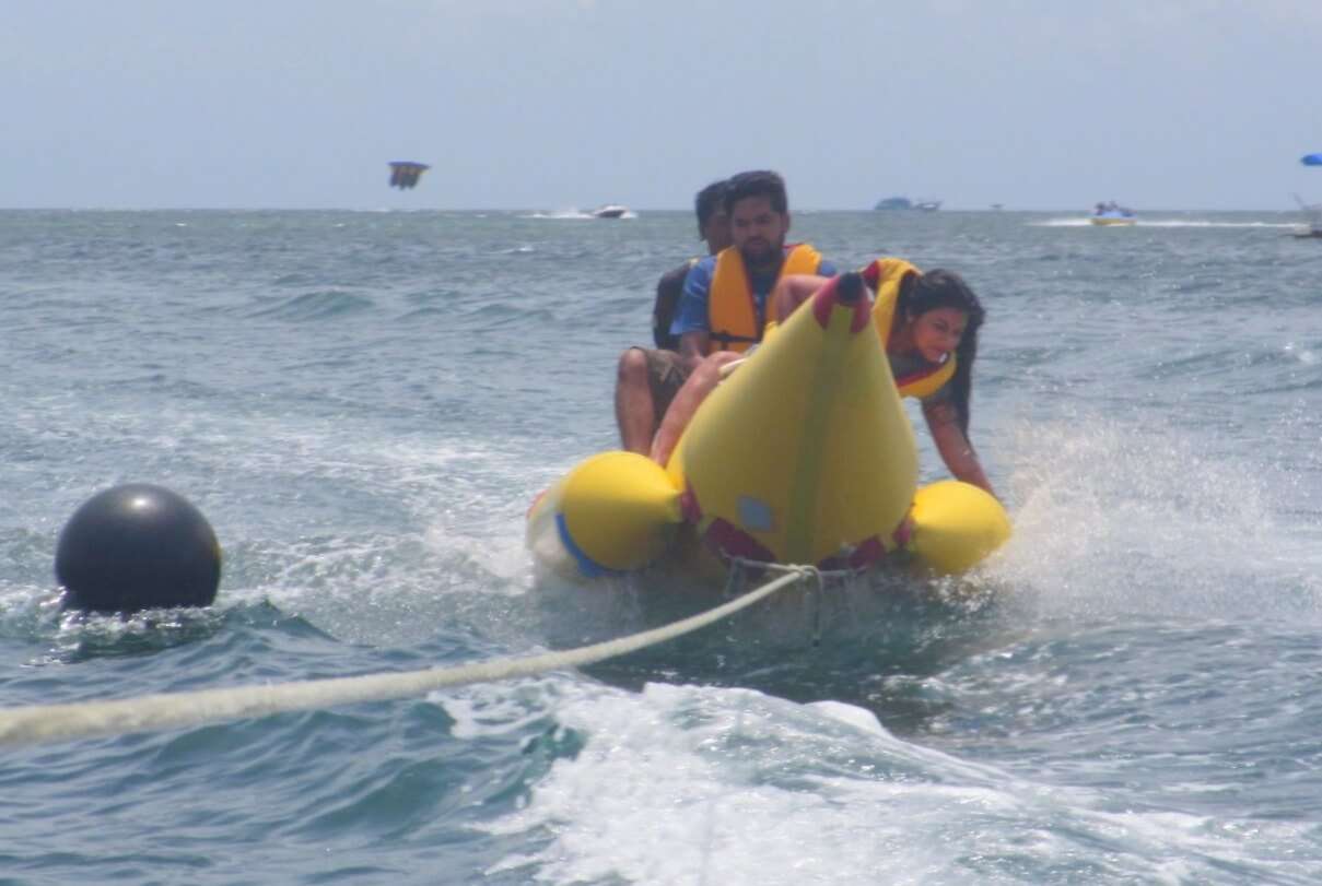 tushar honeymoon trip to Bali: tushar & wife banana boat