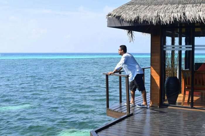 sushmita maldives honeymoon: husband at ocean villa