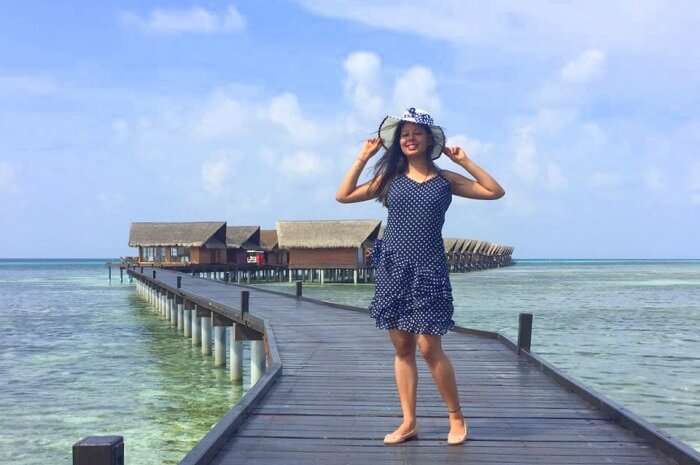 sushmita maldives honeymoon: posing near ocean villa