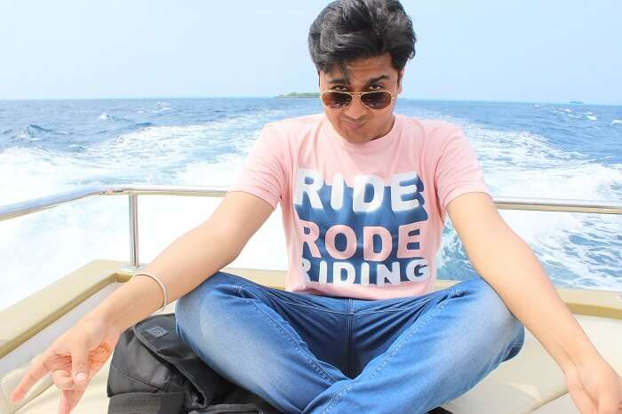 ankit wadhwa maldives honeymoon: posing on cruise