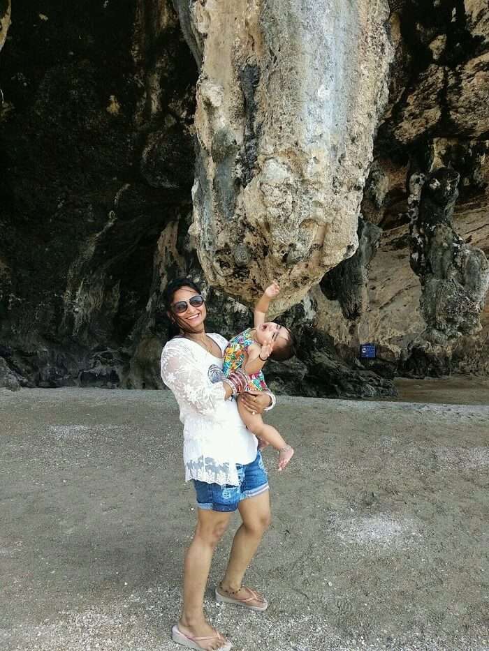 Mother and baby traveling in Thailand