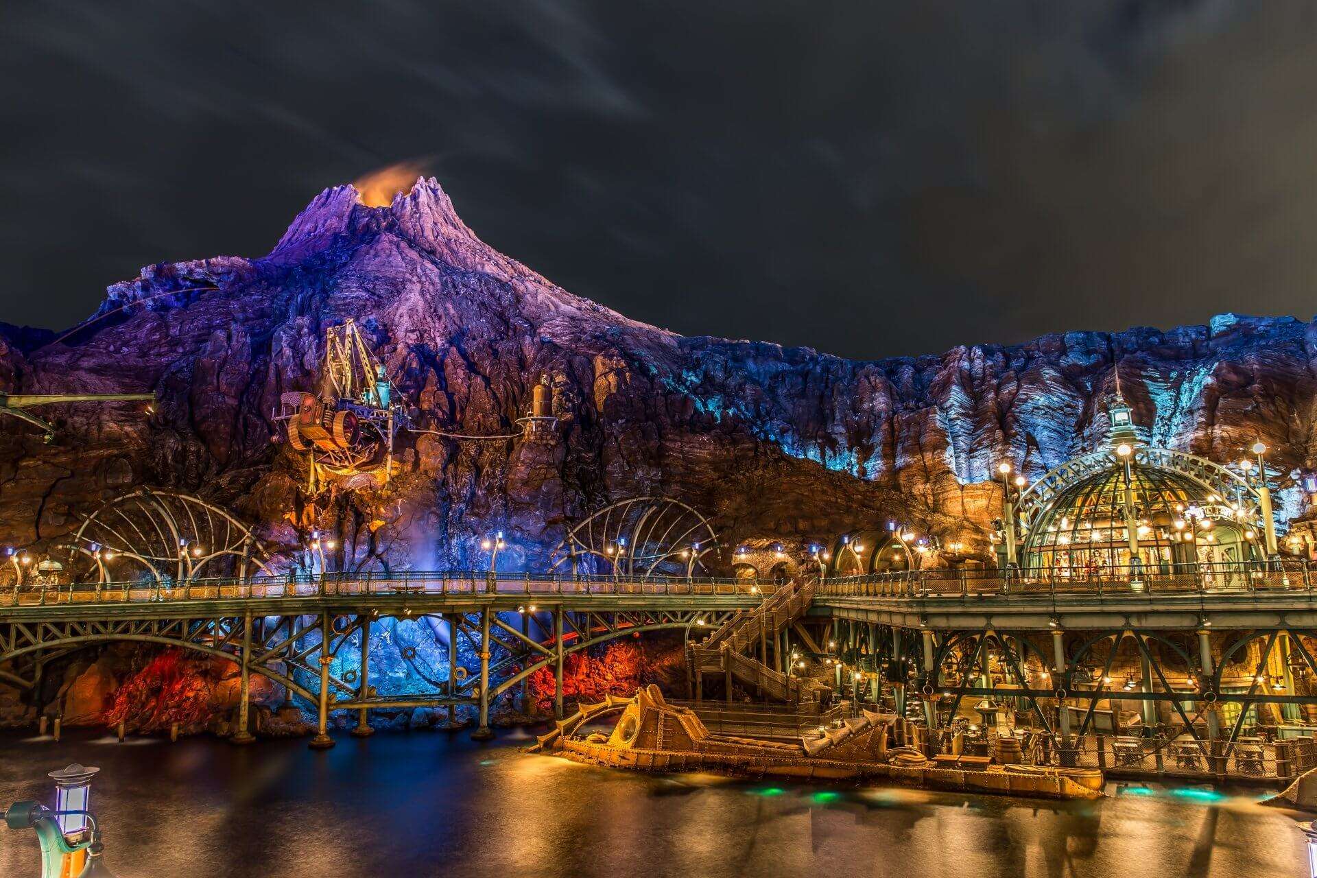 a theme park decorated with lights