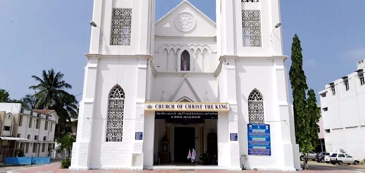 Entrance gate of a white church in Coimbatore