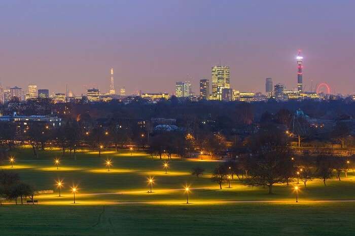 Primrose Hill at night in london