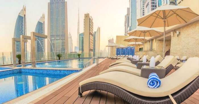 Pool view at hotel Gerova in Dubai