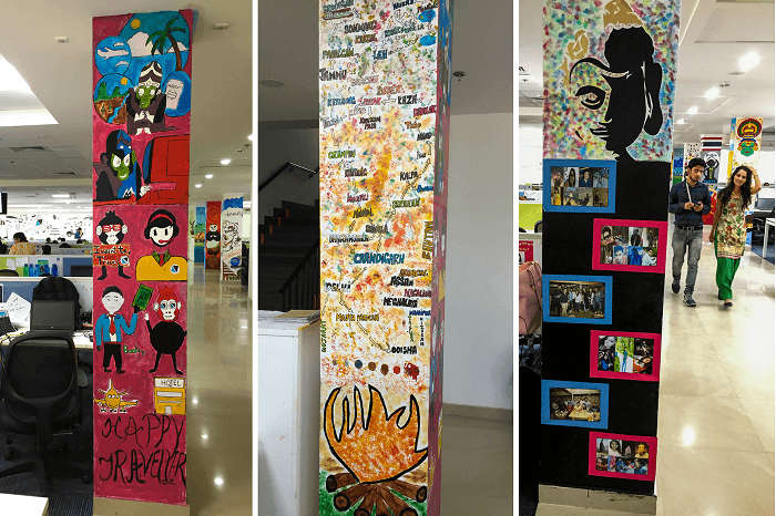 Attractive pillars designed by employees of TravelTriangle