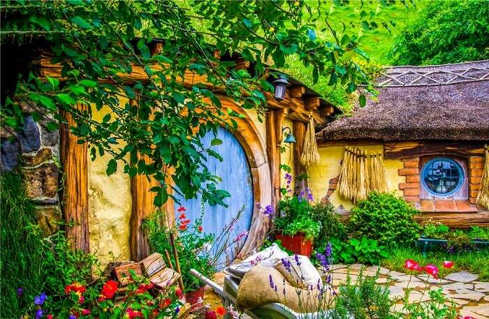 a colorful home in hobbiton village