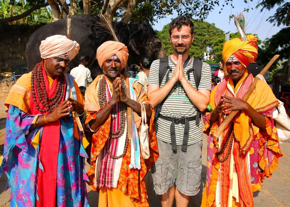 a tourist with monks